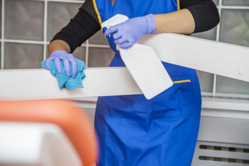 Cleaning a hard surface stain in a kitchen or bathroom